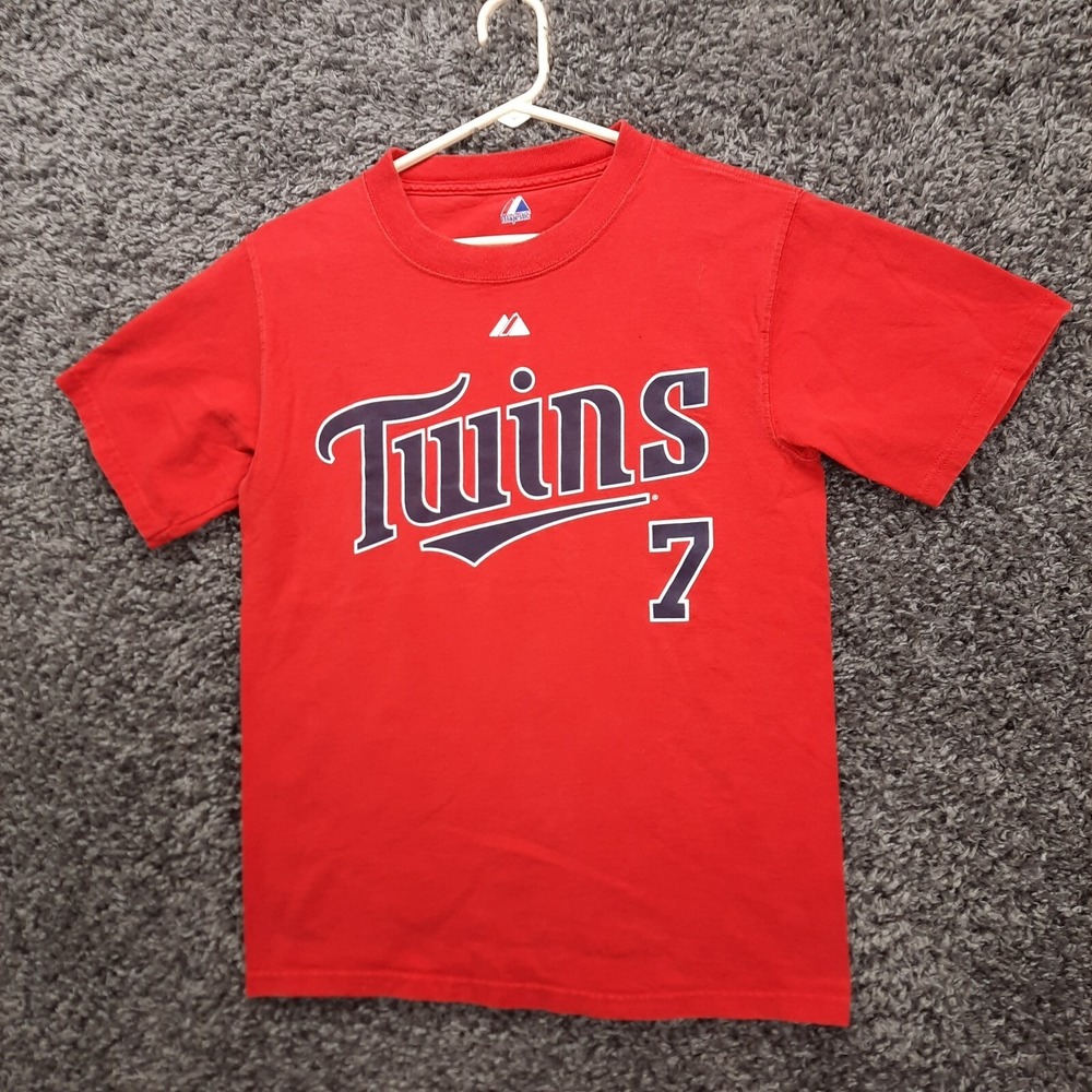 Minnesota Twins Majestic Shirt Joe Mauer 7 Red Men Small Crew Short Sleeve